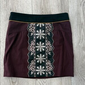 Floreat Burgundy and Black Embroidered Mini Skirt